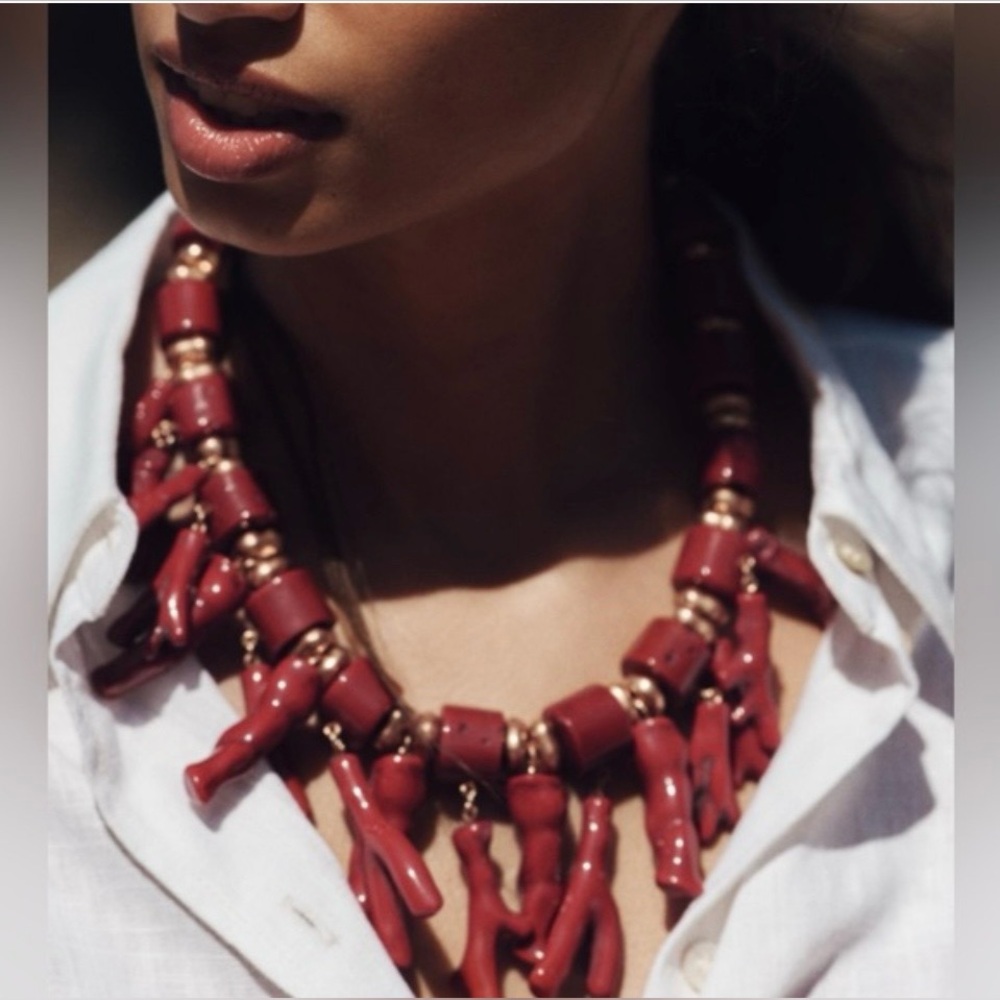 Zara Statement Red Coral Branch Resin Necklace